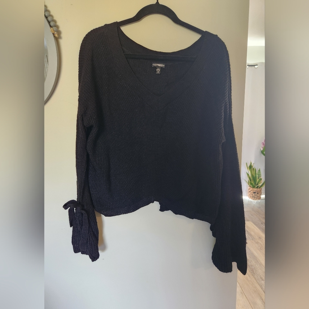 Express V-Neck Bell Tie Sleeve Sweater
